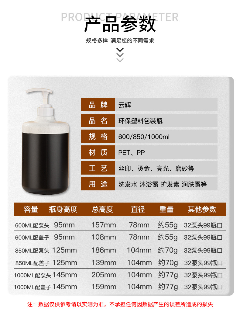 厂家现货850ml广口瓶 膏霜瓶面膜罐洗手液按压瓶磨砂膏PE塑料瓶子